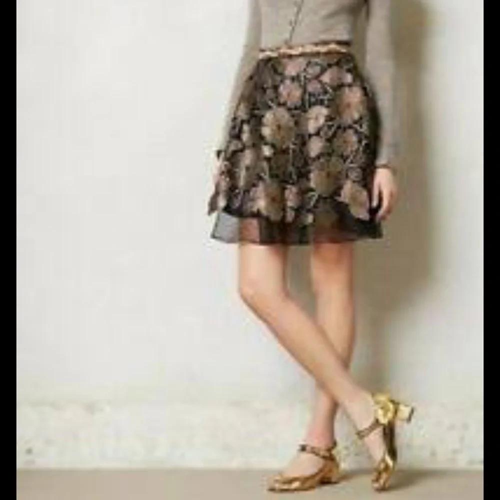 Anthropologie Eva France Gold and Black Skater Skirt - Picture 5 of 5